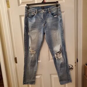 GAP Jeans Women's 29 Best Girlfriend Ankle Mid Rise Ripped Distressed Wash